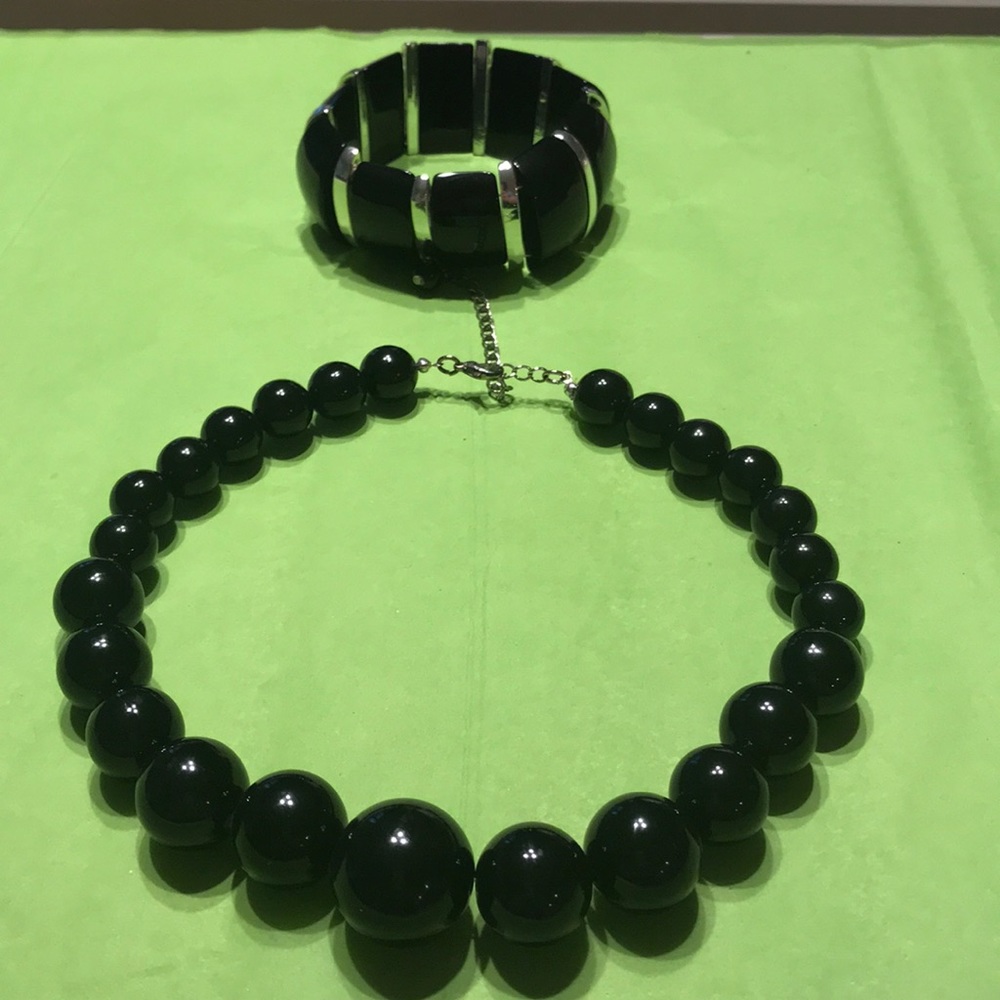 Black necklace pair with matching bracelet.